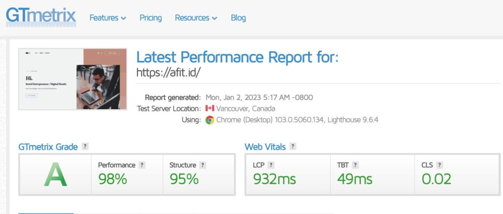 page speed website gtmetrix