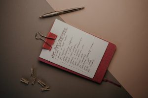 red notebook on the table